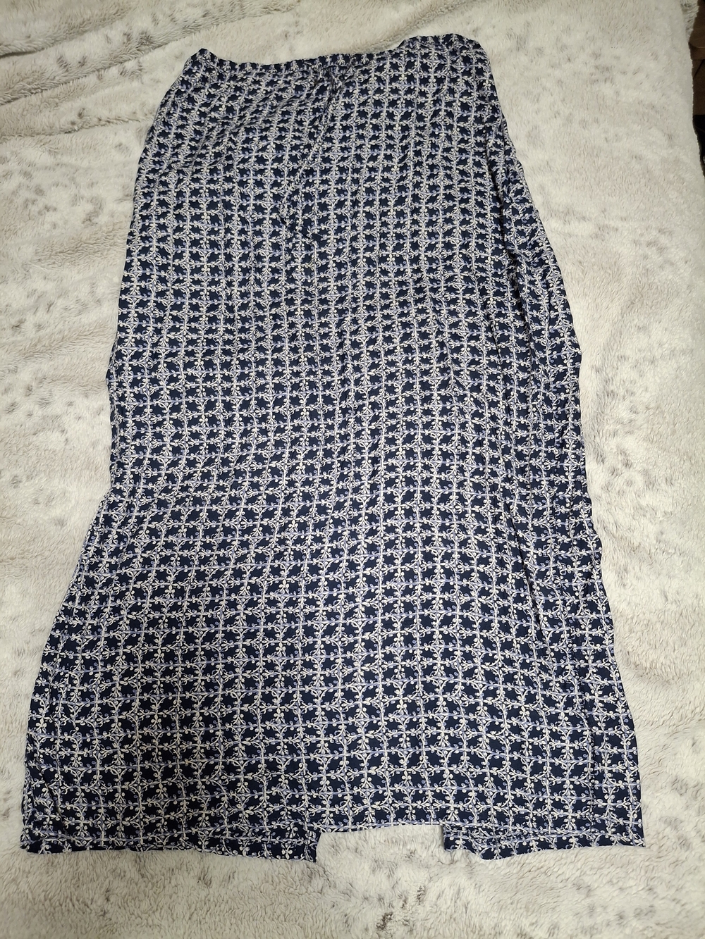 Navy and White Printed Maxi Skirt